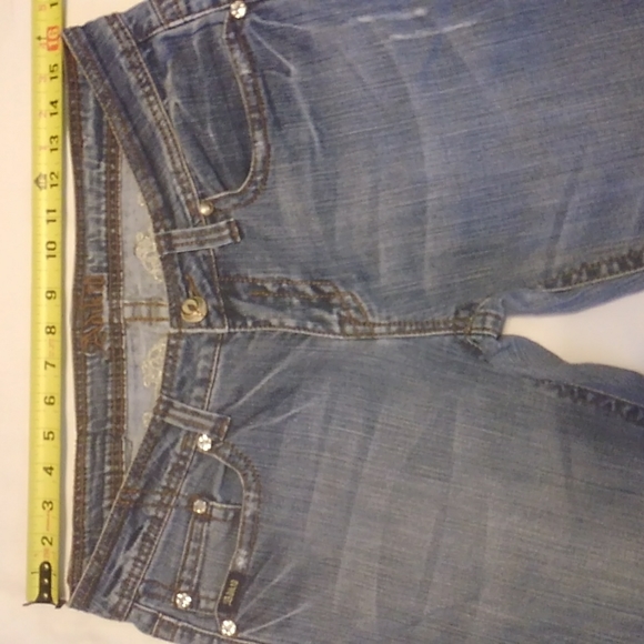 Adiktd Embroidered Denim Blue Jeans Button Down Flaps Gems 10/W31 - Picture 2 of 8